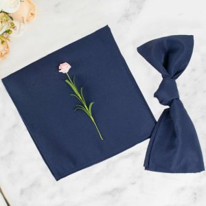 Commercial Grade Napkins |  5 Pack Navy Blue Premium Polyester Cloth Napkins with Hemmed Edges, Reusable Dinner Napkins 20″x20 – 220GSM