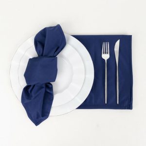 Commercial Grade Napkins |  5 Pack Navy Blue Premium Scuba Cloth Napkins, Wrinkle-Free Reusable Dinner Napkins – 20″x20″