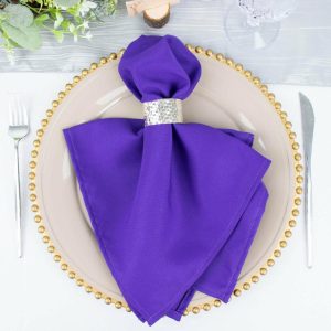 Commercial Grade Napkins |  5 Pack Purple Premium Polyester Cloth Napkins with Hemmed Edges, Reusable Dinner Napkins 20″x20 – 220GSM