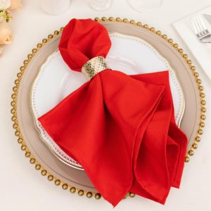 Commercial Grade Napkins |  5 Pack Red Premium Polyester Cloth Napkins with Hemmed Edges, Reusable Dinner Napkins 20″x20 – 220GSM