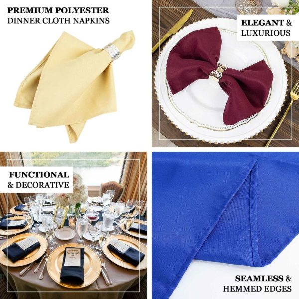 Commercial Grade Napkins |  5 Pack Royal Blue Premium Polyester Cloth Napkins with Hemmed Edges, Reusable Dinner Napkins 20″x20 – 220GSM