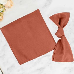 Commercial Grade Napkins |  5 Pack Terracotta (Rust) Premium Polyester Cloth Napkins with Hemmed Edges, Reusable Dinner Napkins 20″x20 – 220GSM