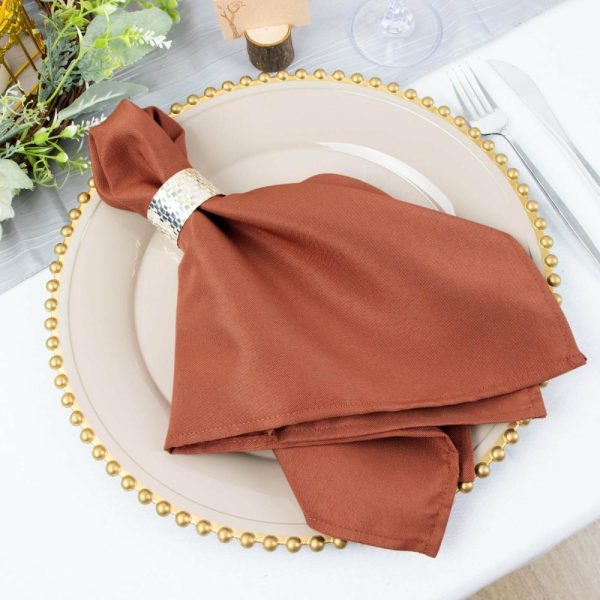 Commercial Grade Napkins |  5 Pack Terracotta (Rust) Premium Polyester Cloth Napkins with Hemmed Edges, Reusable Dinner Napkins 20″x20 – 220GSM