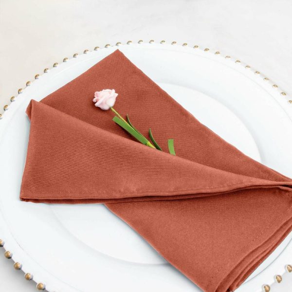 Commercial Grade Napkins |  5 Pack Terracotta (Rust) Premium Polyester Cloth Napkins with Hemmed Edges, Reusable Dinner Napkins 20″x20 – 220GSM