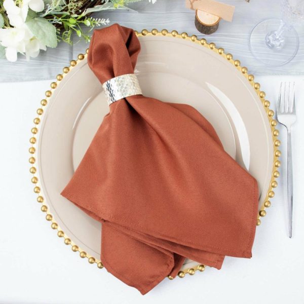 Commercial Grade Napkins |  5 Pack Terracotta (Rust) Premium Polyester Cloth Napkins with Hemmed Edges, Reusable Dinner Napkins 20″x20 – 220GSM