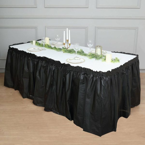 Disposable |  14ft Black Ruffled Plastic Disposable Table Skirt, Waterproof Spill Proof Outdoor Indoor Table Skirt