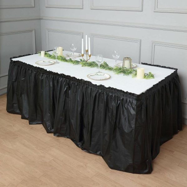 Disposable |  14ft Black Ruffled Plastic Disposable Table Skirt, Waterproof Spill Proof Outdoor Indoor Table Skirt