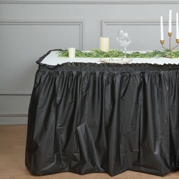 Disposable |  14ft Black Ruffled Plastic Disposable Table Skirt, Waterproof Spill Proof Outdoor Indoor Table Skirt