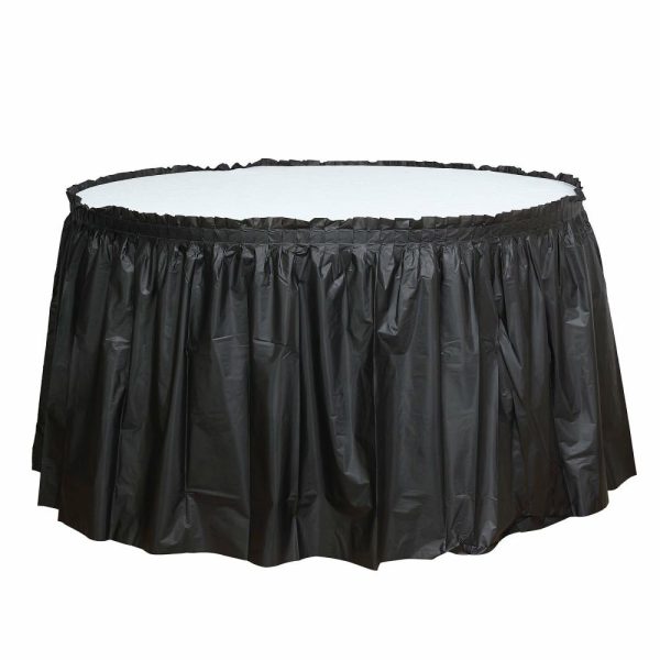 Disposable |  14ft Black Ruffled Plastic Disposable Table Skirt, Waterproof Spill Proof Outdoor Indoor Table Skirt