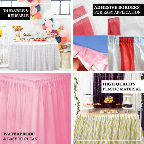 Disposable |  14ft Black Ruffled Plastic Disposable Table Skirt, Waterproof Spill Proof Outdoor Indoor Table Skirt