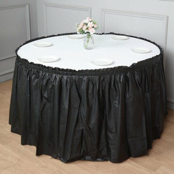 Disposable |  14ft Black Ruffled Plastic Disposable Table Skirt, Waterproof Spill Proof Outdoor Indoor Table Skirt