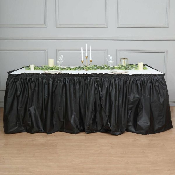 Disposable |  14ft Black Ruffled Plastic Disposable Table Skirt, Waterproof Spill Proof Outdoor Indoor Table Skirt