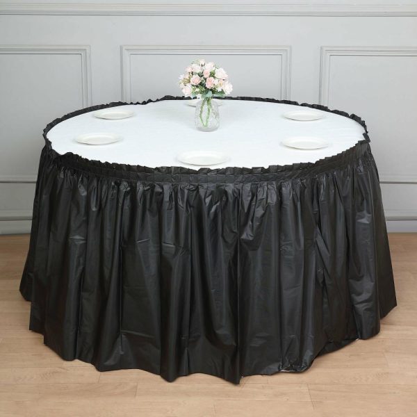 Disposable |  14ft Black Ruffled Plastic Disposable Table Skirt, Waterproof Spill Proof Outdoor Indoor Table Skirt