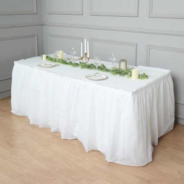 Disposable |  14ft White Ruffled Plastic Disposable Table Skirt, Waterproof Spill Proof Outdoor Indoor Table Skirt