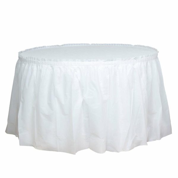 Disposable |  14ft White Ruffled Plastic Disposable Table Skirt, Waterproof Spill Proof Outdoor Indoor Table Skirt