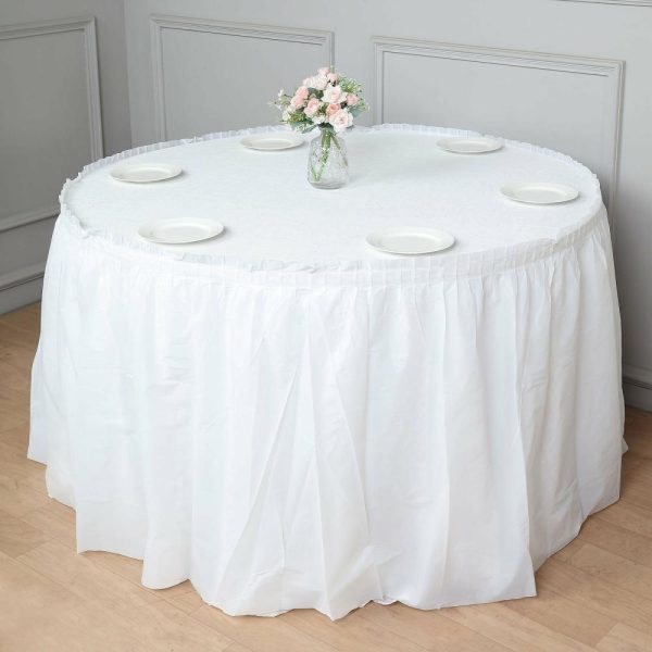 Disposable |  14ft White Ruffled Plastic Disposable Table Skirt, Waterproof Spill Proof Outdoor Indoor Table Skirt