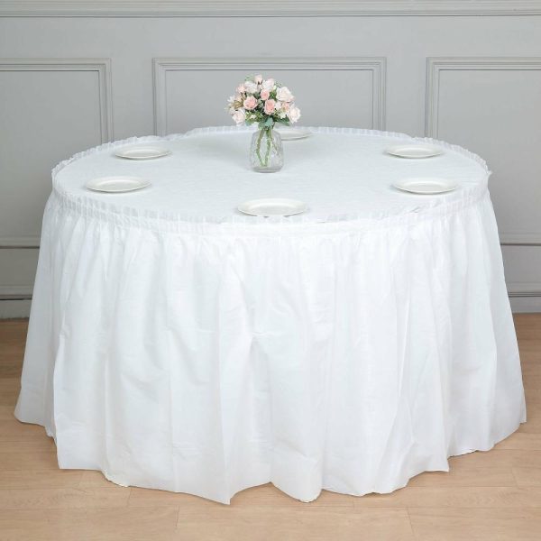 Disposable |  14ft White Ruffled Plastic Disposable Table Skirt, Waterproof Spill Proof Outdoor Indoor Table Skirt