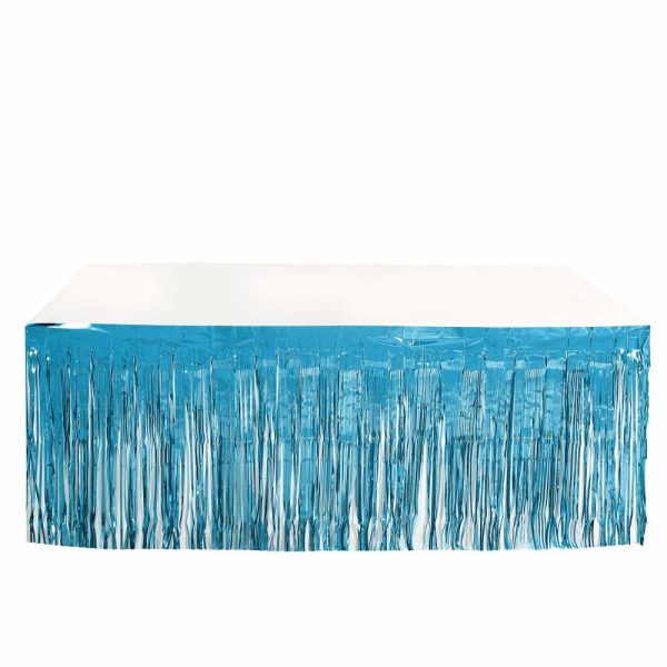 Disposable |  30″x9ft Blue Metallic Foil Fringe Table Skirt, Self Adhesive Tinsel Table Skirt