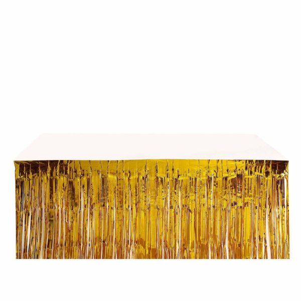 Disposable |  30″x9ft Gold Metallic Foil Fringe Table Skirt, Self Adhesive Tinsel Table Skirt