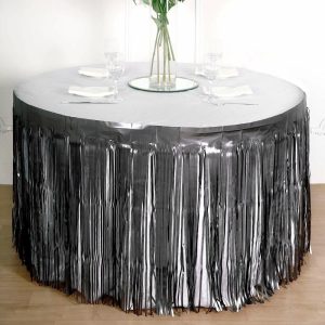 Disposable |  30″x9ft Matte Charcoal Gray Metallic Foil Fringe Table Skirt, Self Adhesive Tinsel Table Skirt