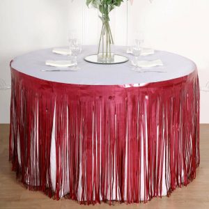 Disposable |  30″x9ft Matte Red Metallic Foil Fringe Table Skirt, Self Adhesive Tinsel Table Skirt