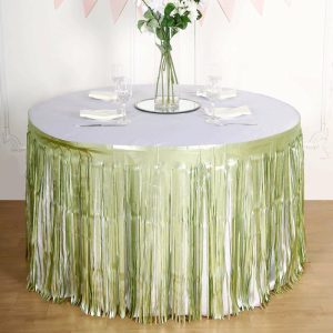 Disposable |  30″x9ft Matte Sage Green Metallic Foil Fringe Table Skirt, Self Adhesive Tinsel Table Skirt