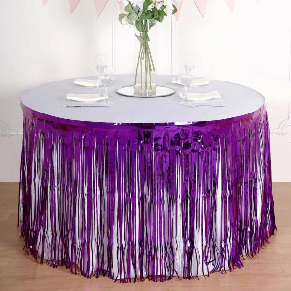 Disposable |  30″x9ft Purple Metallic Foil Fringe Table Skirt, Self Adhesive Tinsel Table Skirt