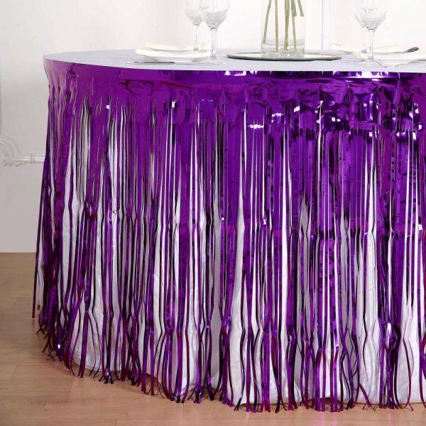 Disposable |  30″x9ft Purple Metallic Foil Fringe Table Skirt, Self Adhesive Tinsel Table Skirt