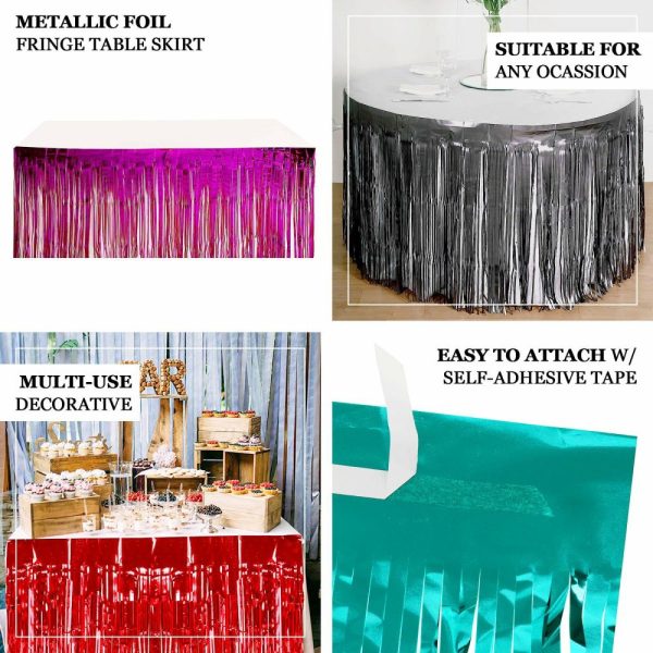 Disposable |  30″x9ft Purple Metallic Foil Fringe Table Skirt, Self Adhesive Tinsel Table Skirt