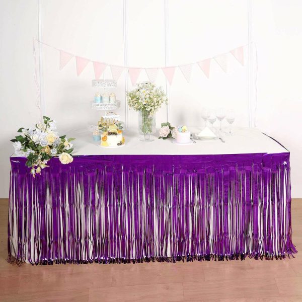 Disposable |  30″x9ft Purple Metallic Foil Fringe Table Skirt, Self Adhesive Tinsel Table Skirt