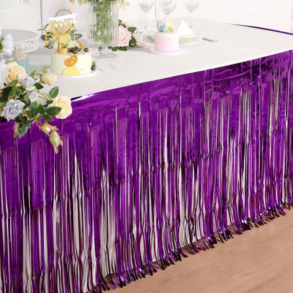 Disposable |  30″x9ft Purple Metallic Foil Fringe Table Skirt, Self Adhesive Tinsel Table Skirt