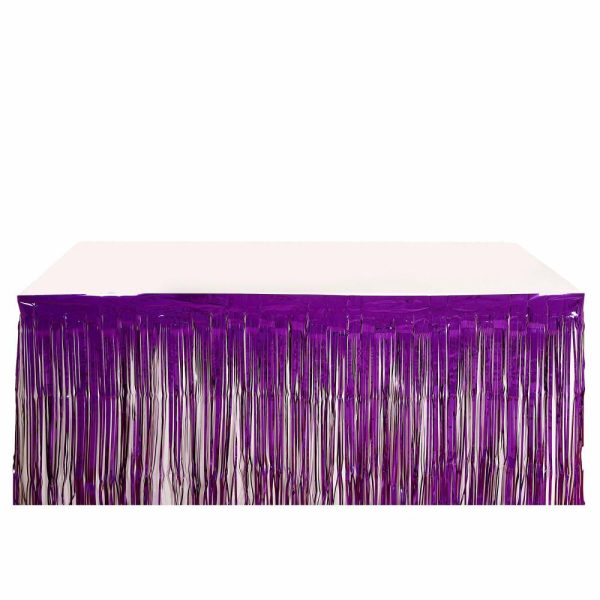 Disposable |  30″x9ft Purple Metallic Foil Fringe Table Skirt, Self Adhesive Tinsel Table Skirt