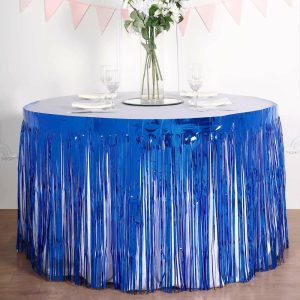 Disposable |  30″x9ft Royal Blue Metallic Foil Fringe Table Skirt, Self Adhesive Tinsel Table Skirt