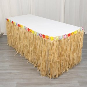 Disposable |  9ft Natural Raffia Grass Table Skirt, Luau Decorations for Hawaiian Themed Party