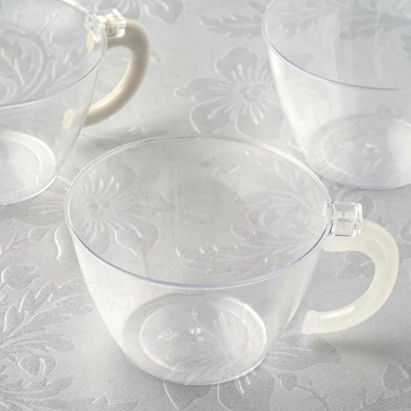 Disposable Flutes / Glasses / Cups |  12 Pack 6oz Disposable Hard Plastic Coffee Tea Cups With Handle