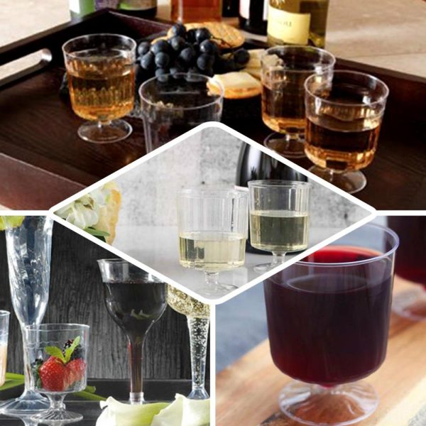 Disposable Flutes / Glasses / Cups |  12 Pack 8oz Clear Short Stem Plastic Wine Glasses, Disposable Wine Cups