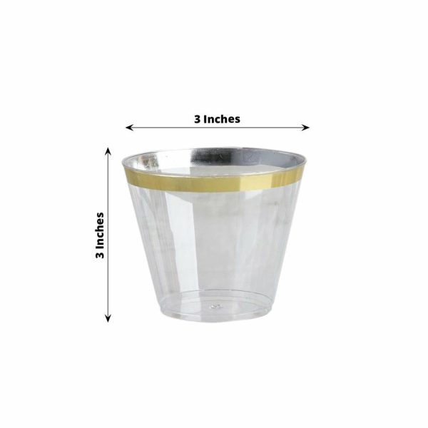 Disposable Flutes / Glasses / Cups |  25 Pack 9oz Clear Gold Crystal Collection Plastic Tumblers Cups, Disposable Cocktail Cups