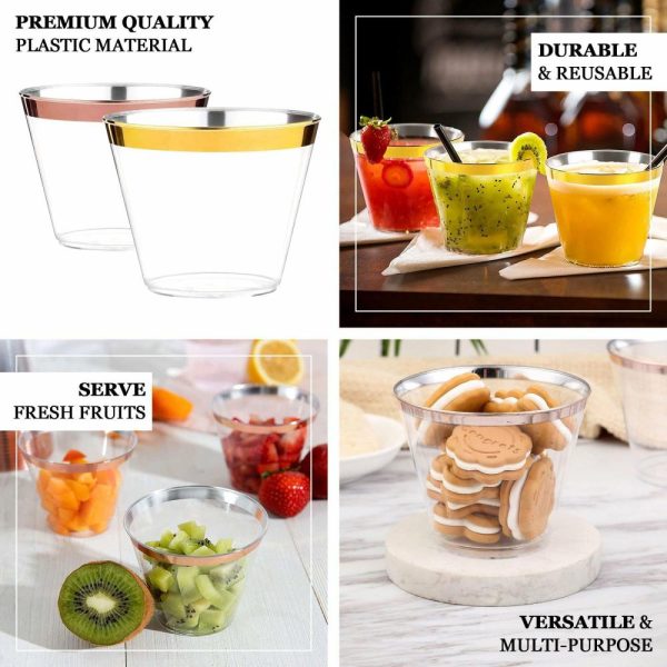 Disposable Flutes / Glasses / Cups |  25 Pack 9oz Clear Gold Crystal Collection Plastic Tumblers Cups, Disposable Cocktail Cups