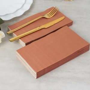 Disposable Flutes / Glasses / Cups |  50 Pack 2 Ply Soft Terracotta (Rust) Wedding Reception Dinner Paper Napkins, Cocktail Beverage Party Napkins