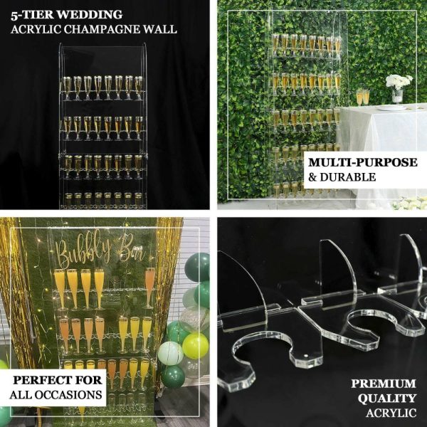 Disposable Flutes / Glasses / Cups |  5ft Clear Acrylic 5-Tier 40 Champagne Glass Holder Wall Stand, Wine Glass Standing Rack