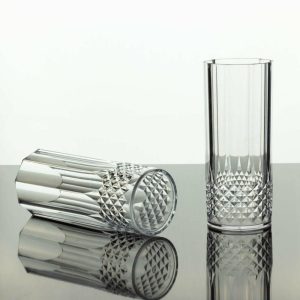 Disposable Flutes / Glasses / Cups |  6 Pack 14oz Clear Crystal Cut Reusable Plastic Cocktail Tumblers, Shatterproof Highball Drinking Glasses