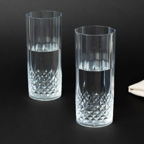 Disposable Flutes / Glasses / Cups |  6 Pack 14oz Clear Crystal Cut Reusable Plastic Cocktail Tumblers, Shatterproof Highball Drinking Glasses