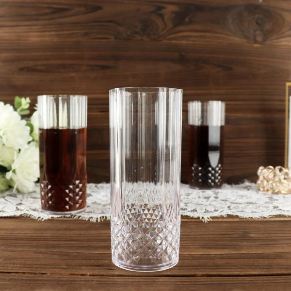 Disposable Flutes / Glasses / Cups |  6 Pack 14oz Clear Crystal Cut Reusable Plastic Cocktail Tumblers, Shatterproof Highball Drinking Glasses