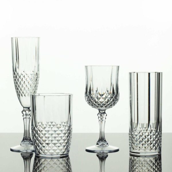 Disposable Flutes / Glasses / Cups |  6 Pack 14oz Clear Crystal Cut Reusable Plastic Cocktail Tumblers, Shatterproof Highball Drinking Glasses