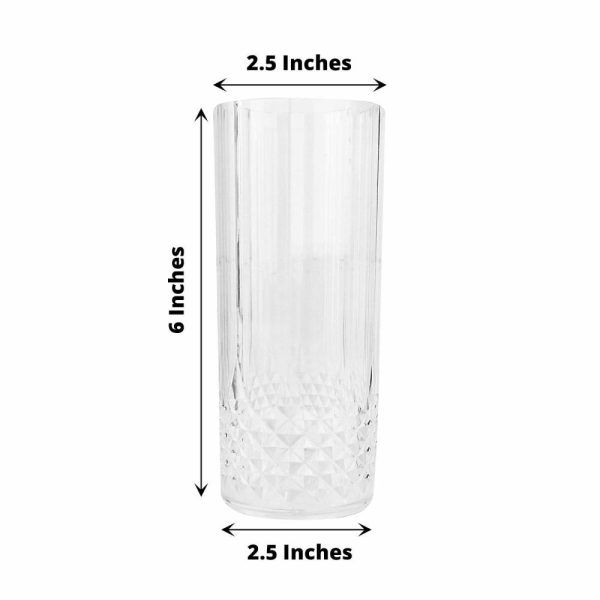 Disposable Flutes / Glasses / Cups |  6 Pack 14oz Clear Crystal Cut Reusable Plastic Cocktail Tumblers, Shatterproof Highball Drinking Glasses