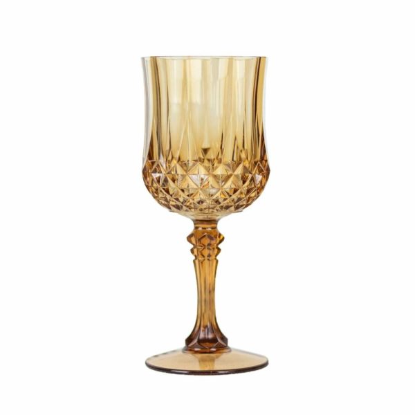 Disposable Flutes / Glasses / Cups |  6 Pack 8oz Amber Gold Crystal Cut Reusable Plastic Cocktail Goblets, Shatterproof Wine Glasses