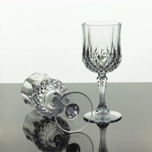 Disposable Flutes / Glasses / Cups |  6 Pack 8oz Clear Crystal Cut Reusable Plastic Cocktail Goblets, Shatterproof Wine Glasses