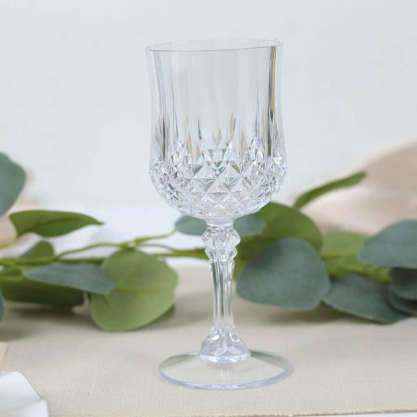 Disposable Flutes / Glasses / Cups |  6 Pack 8oz Clear Crystal Cut Reusable Plastic Cocktail Goblets, Shatterproof Wine Glasses