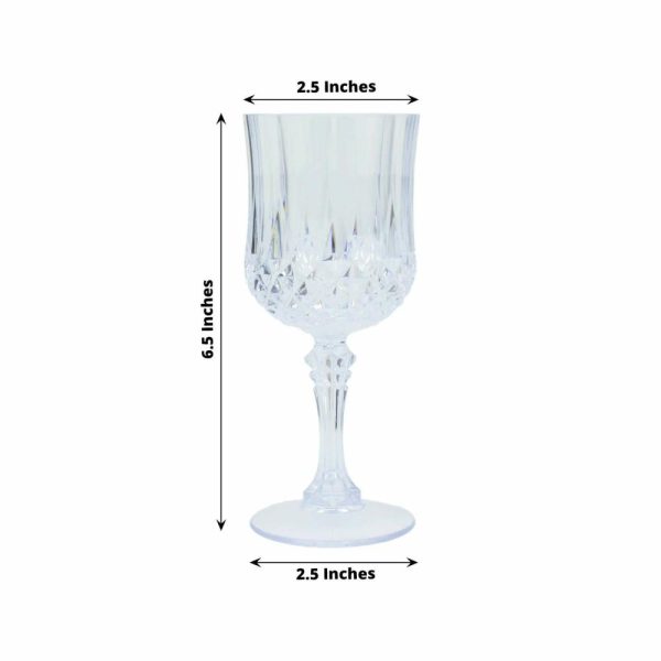 Disposable Flutes / Glasses / Cups |  6 Pack 8oz Clear Crystal Cut Reusable Plastic Cocktail Goblets, Shatterproof Wine Glasses