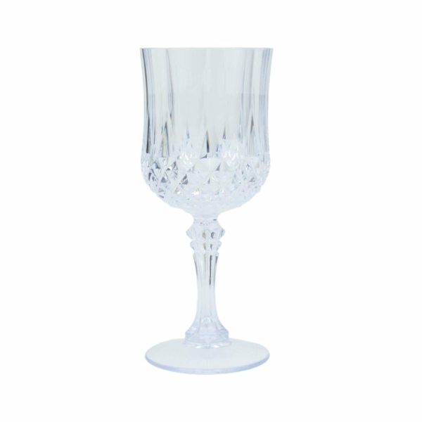 Disposable Flutes / Glasses / Cups |  6 Pack 8oz Clear Crystal Cut Reusable Plastic Cocktail Goblets, Shatterproof Wine Glasses